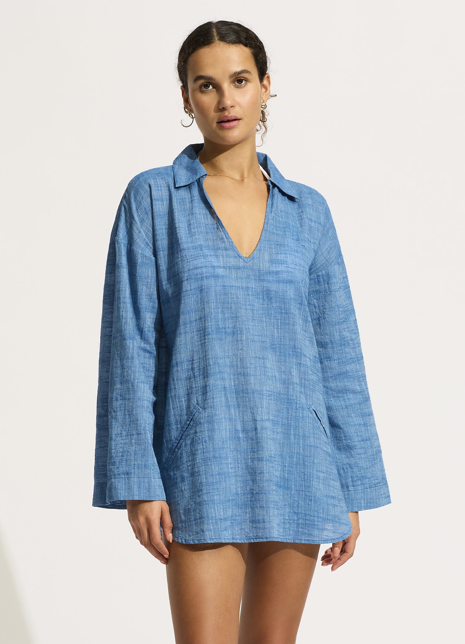 Longline Beach Shirt - Chambray - Image 3