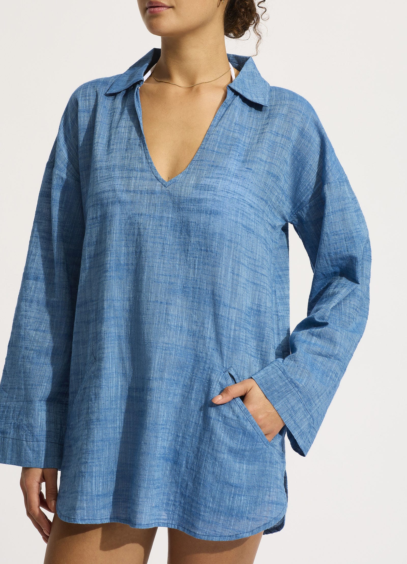 Longline Beach Shirt - Chambray - Image 6