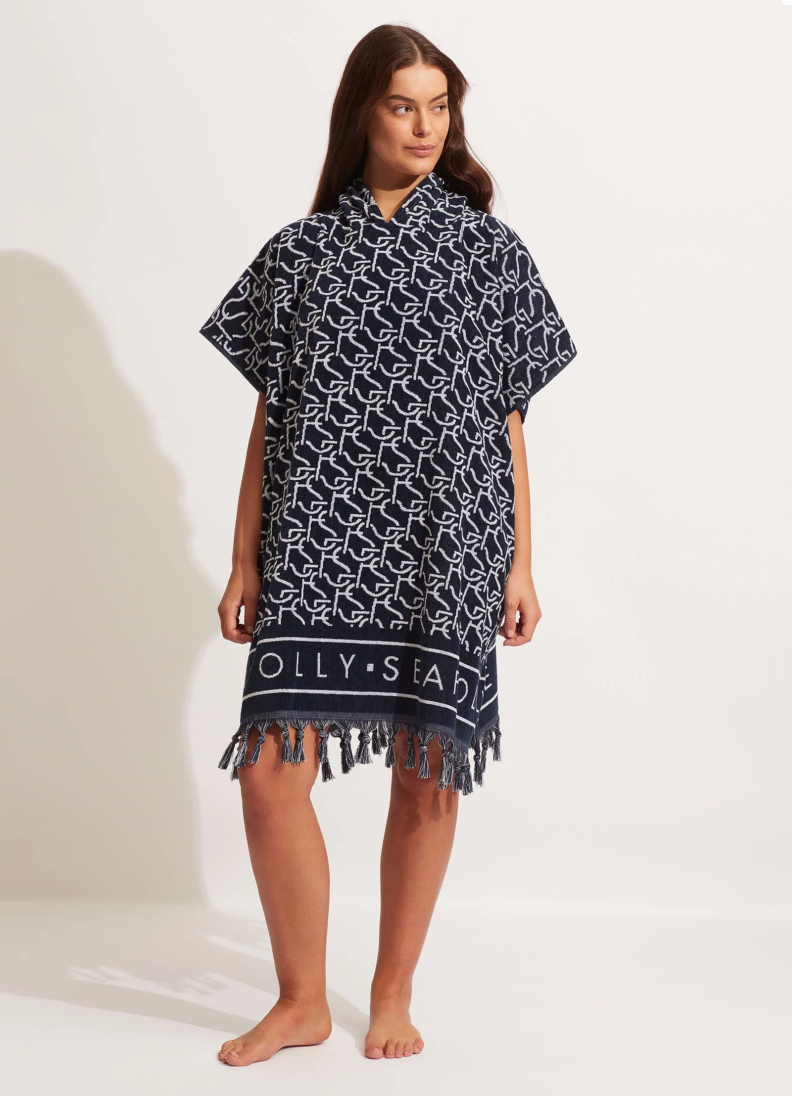 SF Monogram Towel Poncho - True Navy - Image 2